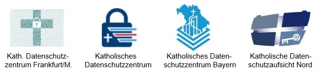 Vier Logos kennzeichnen katholische Datenschutzstellen aus Frankfurt/M., Bayern und dem Norden.